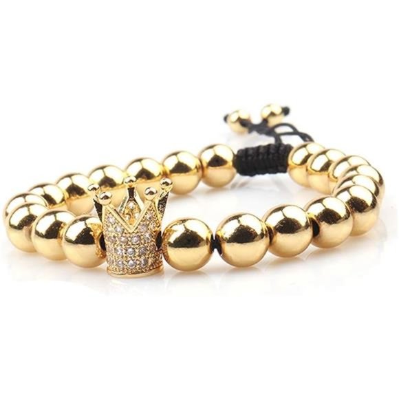 Luxury CZ Imperial Crown Braided Copper Bracelets 8mm Micro Pave Cubic Zirconia - Picture 6 of 8